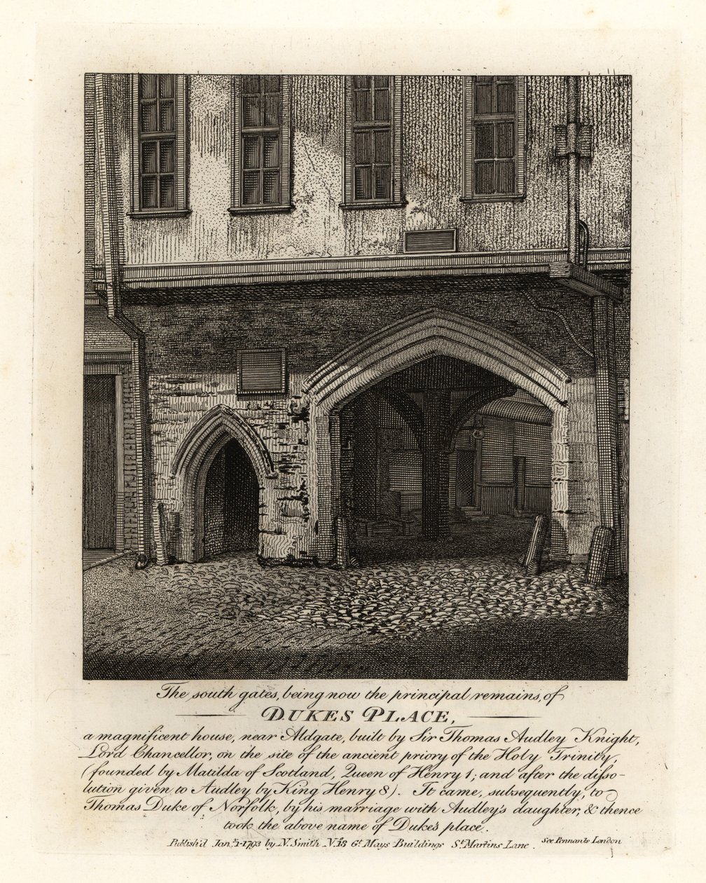Le rovine delle Porte Sud di Dukes Place, costruite da Sir Thomas Audley (1488-1544) vicino ad Aldgate da John Thomas Smith