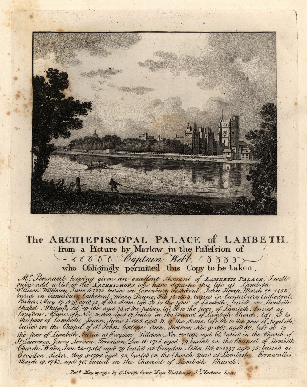 Veduta del Palazzo di Lambeth, Londra da John Thomas Smith