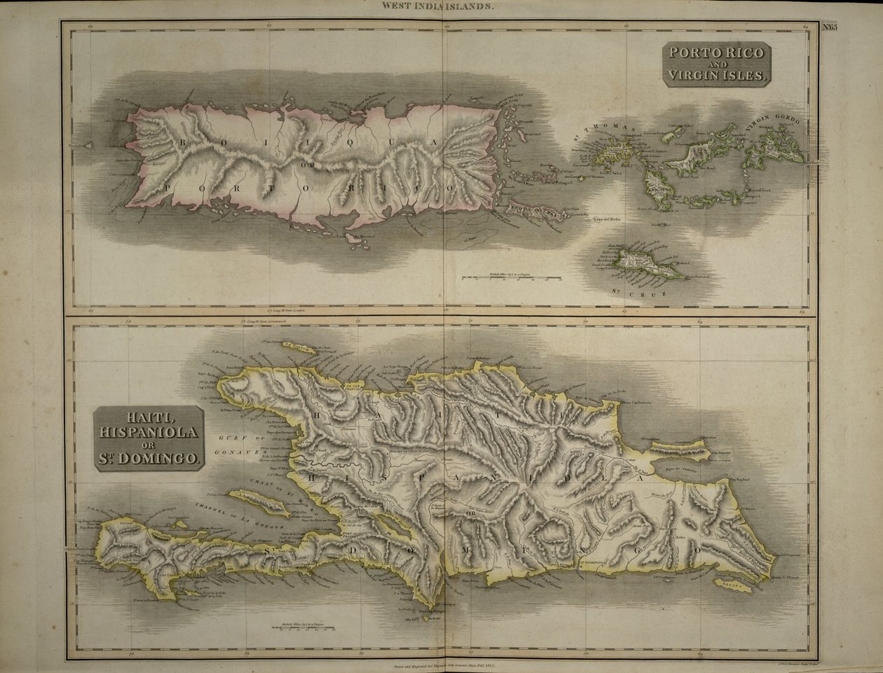 Porto Rico e Isole Vergini: Haiti, Hispaniola o St. Domingo, 1817 (incisione colorata a mano) da John Thomson