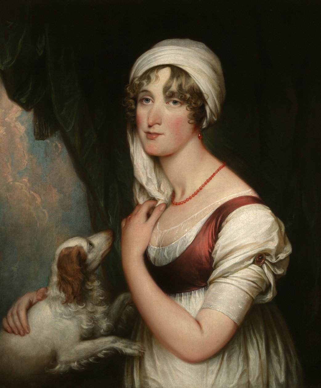 Sarah Trumbull con uno spaniel da John Trumbull