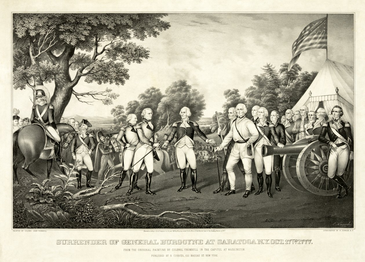 Resa del generale Burgoyne a Saratoga, N.Y., 17 ottobre 1777, pub. N. Currier da John Trumbull