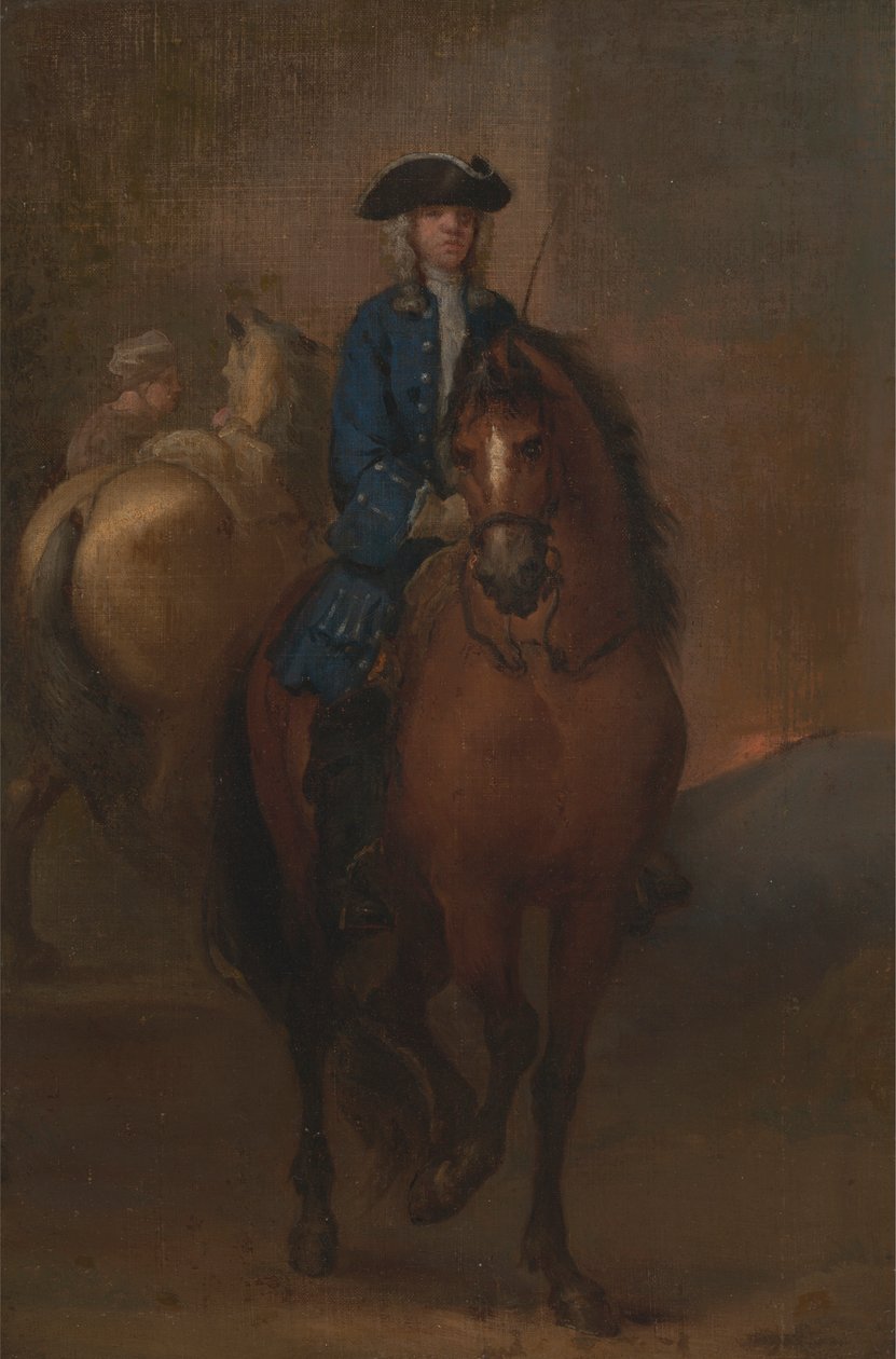 Un giovane gentiluomo a cavallo di un cavallo addestrato da John Vanderbank
