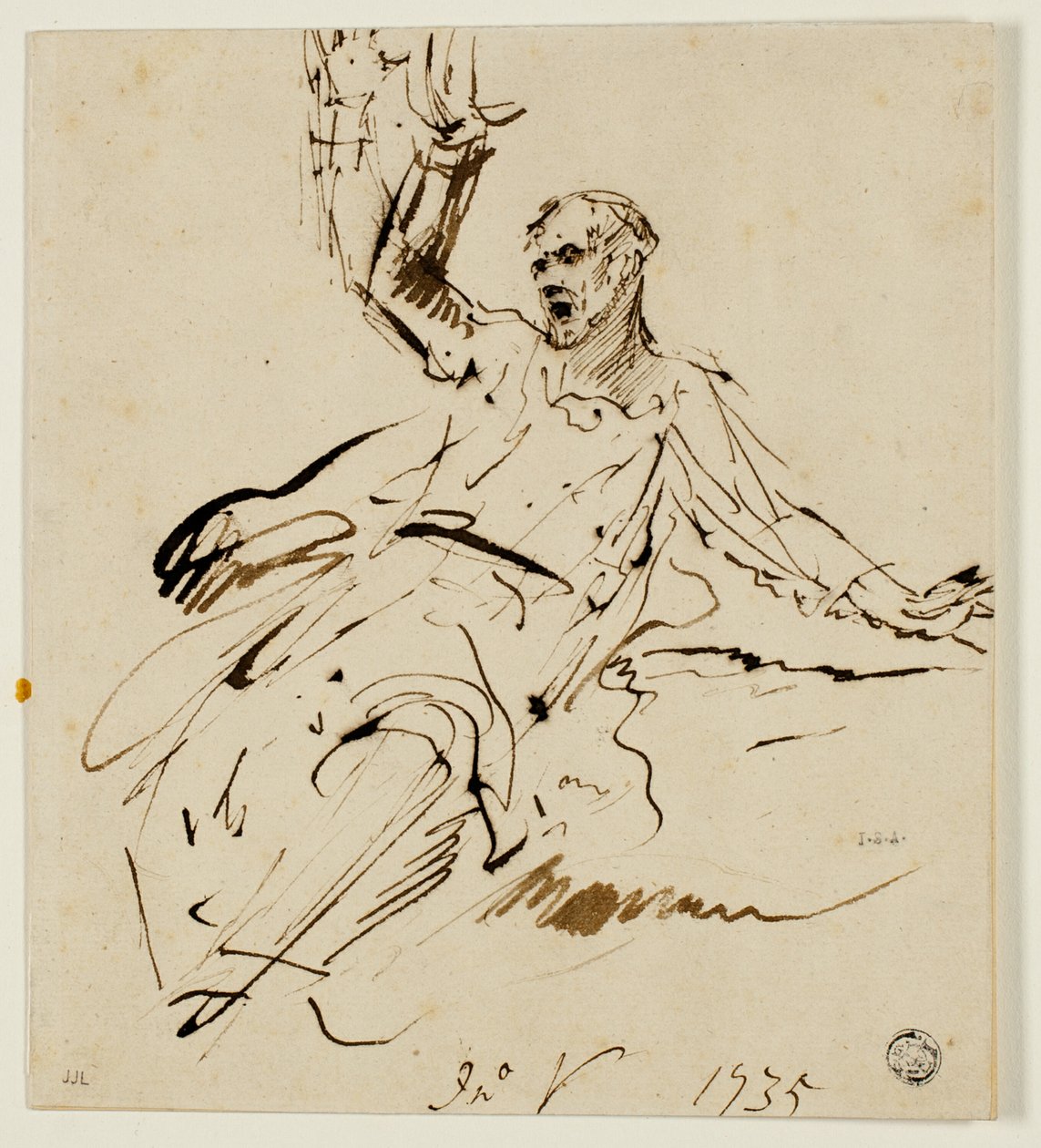 Figura maschile seduta con braccio alzato da John Vanderbank