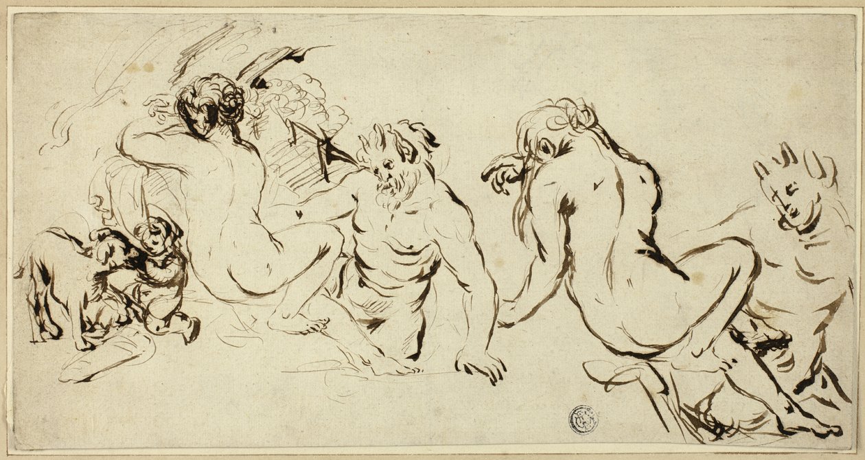 Schizzi di ninfa, satiro e putto da John Vanderbank