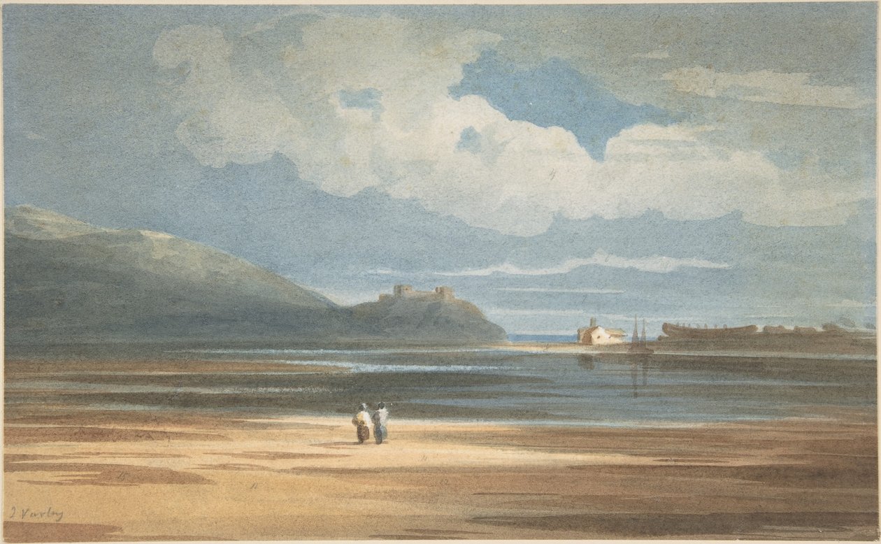 Il castello di Harlech attraverso il Traeth Mawr da John Varley