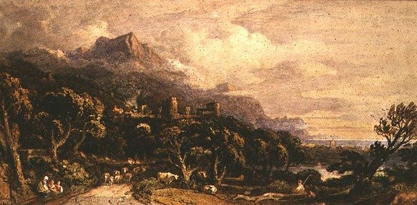 Paesaggio con castello e montagna da John Varley