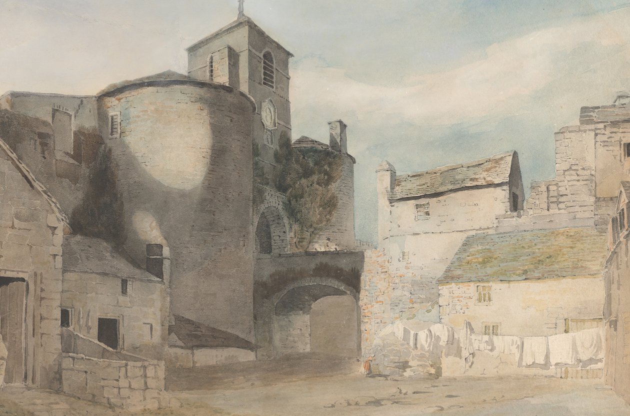 Ingresso fortificato di una città gallese Porta Est di Caernarvon, ca. 1802 da John Varley I