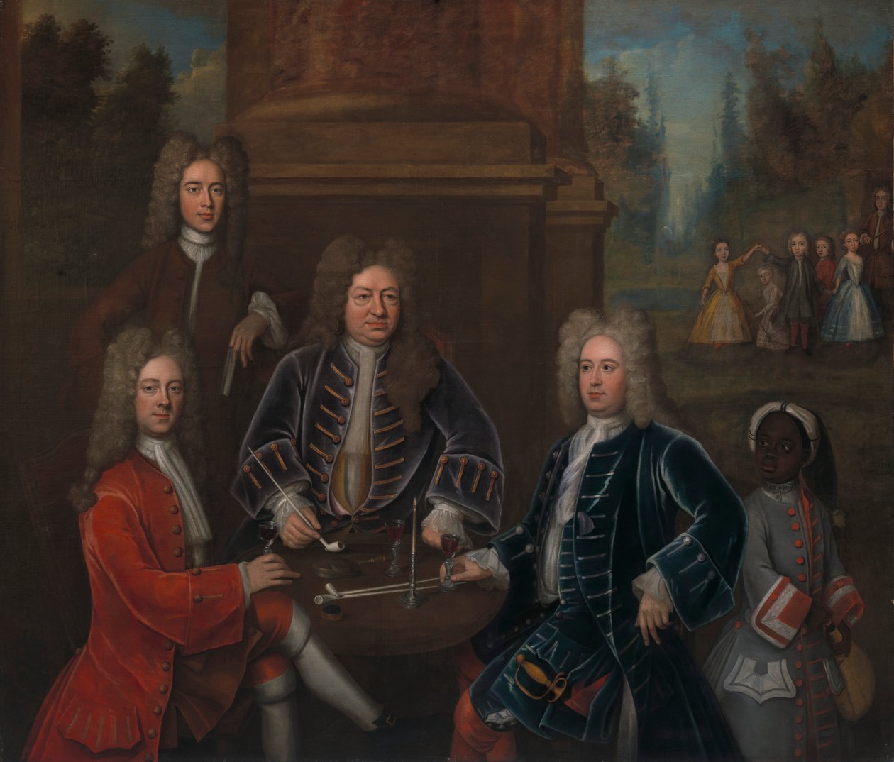 Elihu Yale con membri della sua famiglia e un bambino schiavo da John Verelst
