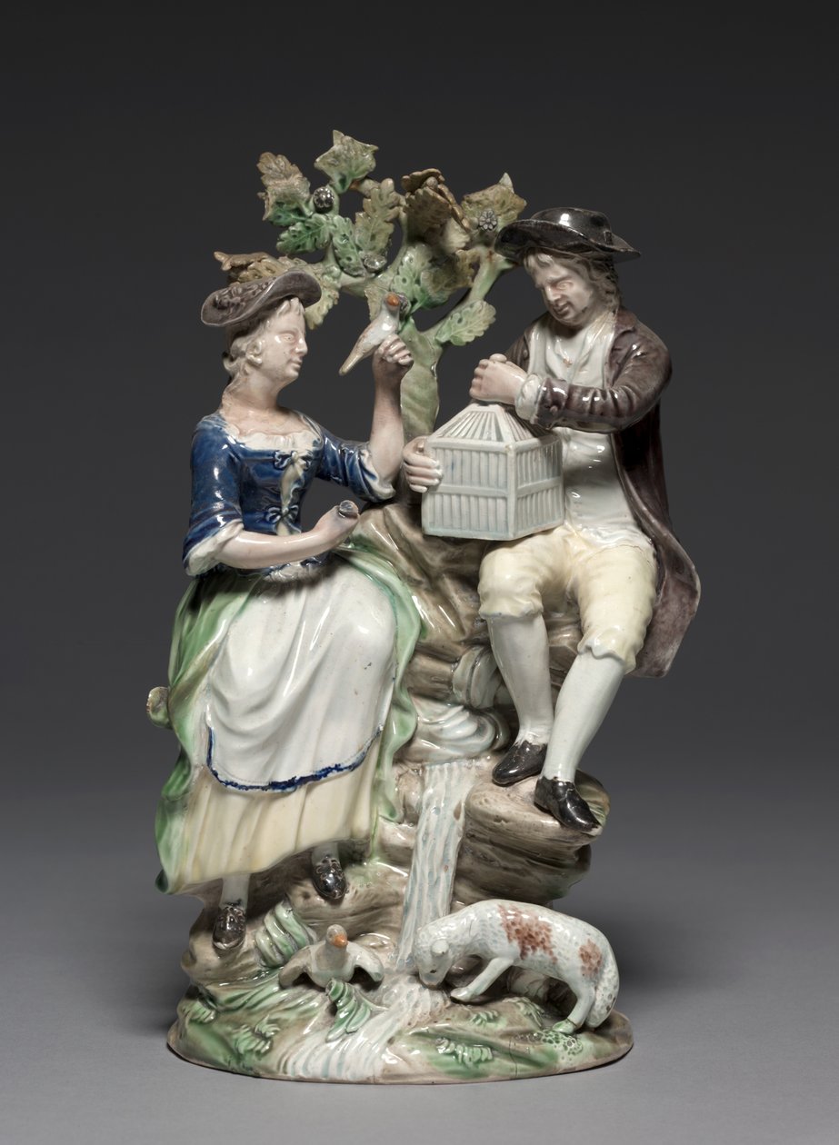 Gruppo con gabbia per uccelli, realizzato dalla Fabbrica di Staffordshire da John Voyez