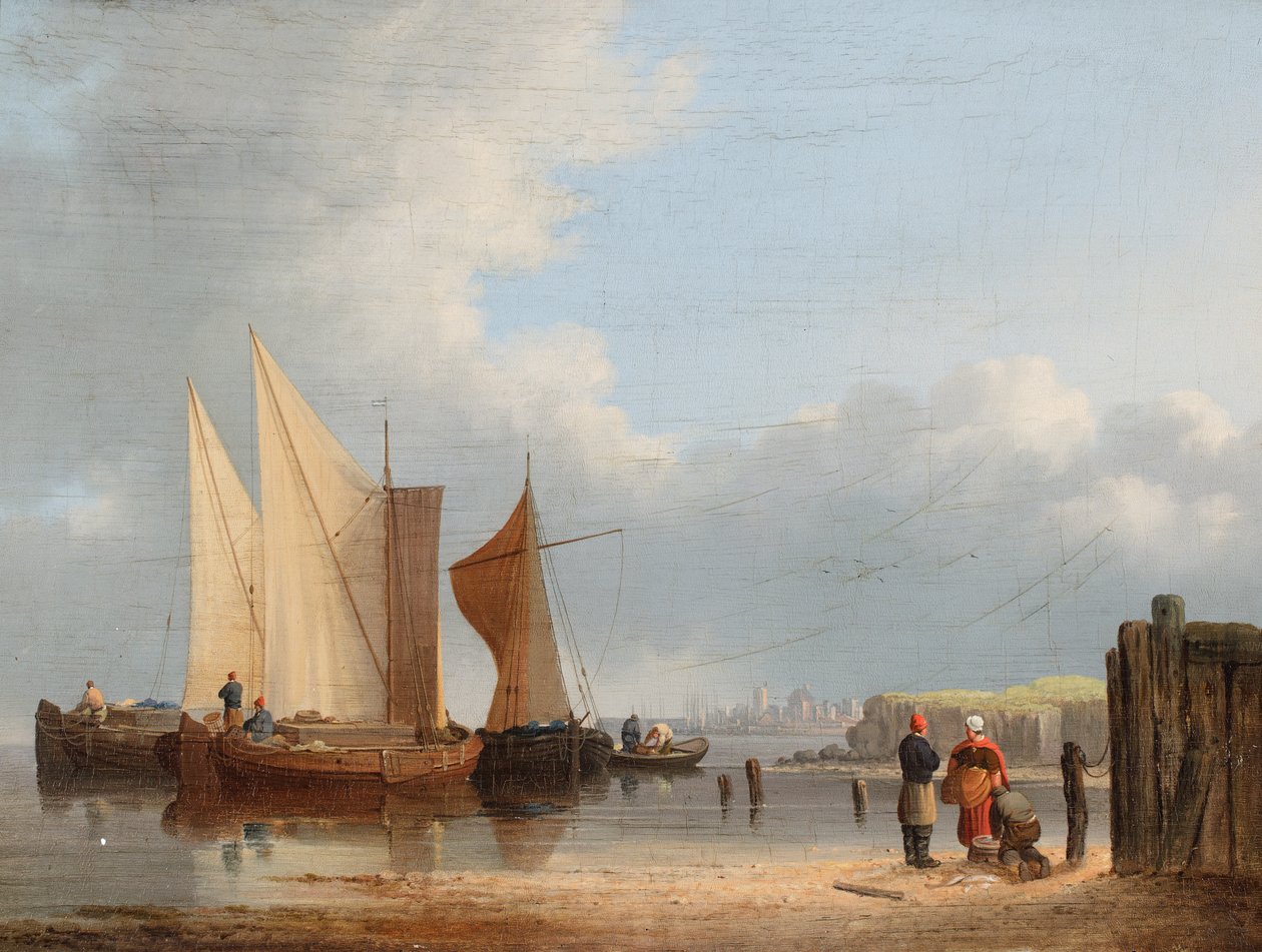 Barche olandesi in bonaccia (olio su tavola) da John Ward