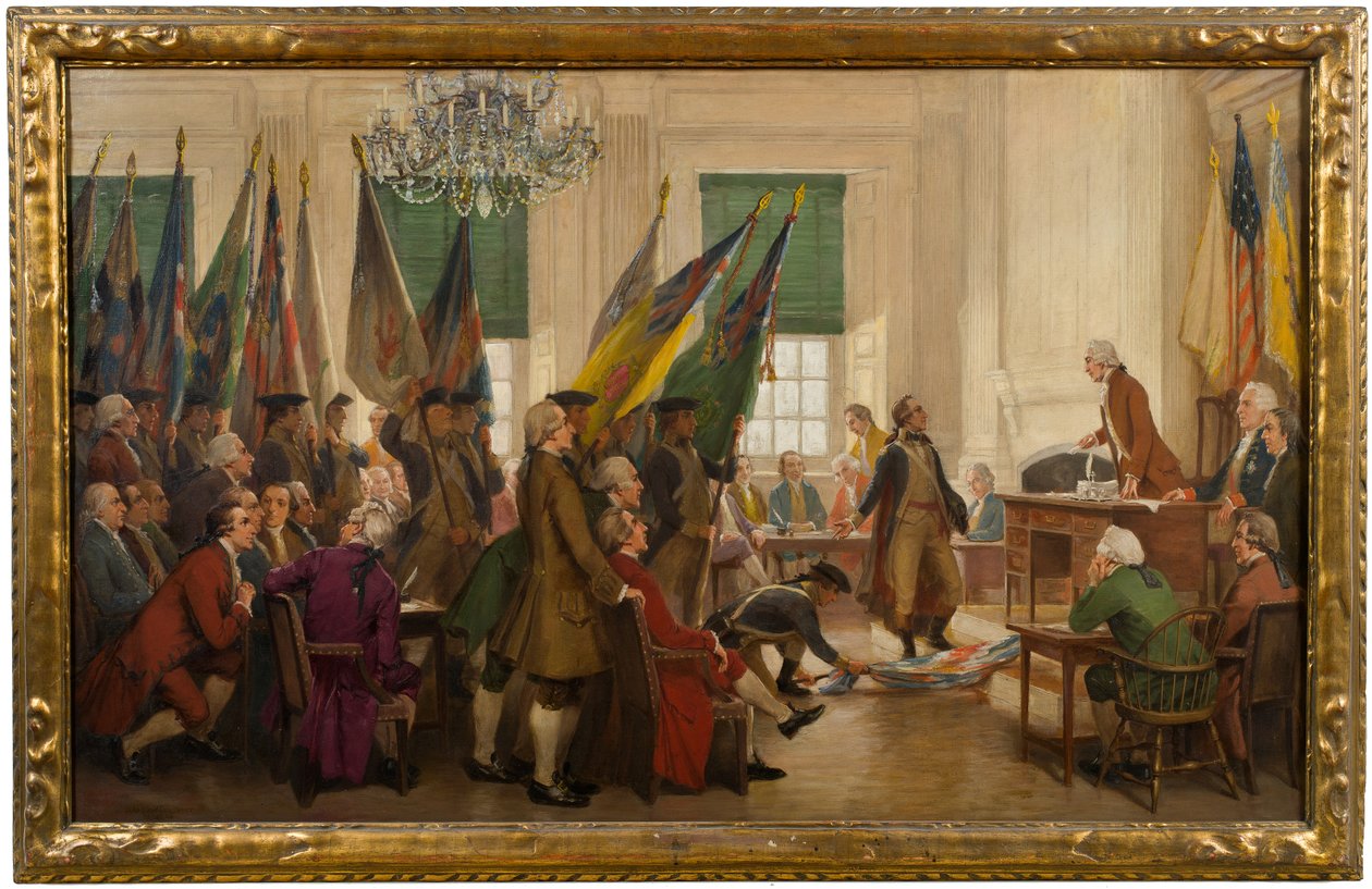 Bandiere catturate da Yorktown deposte ai piedi del Congresso da John Ward Dunsmore