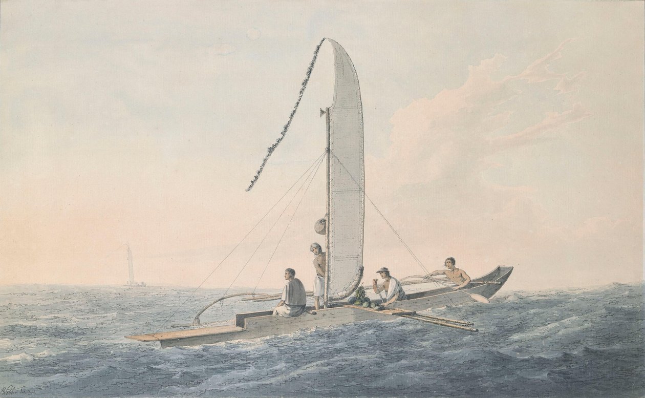 Una canoa indigena al largo di Tahiti da John Webber