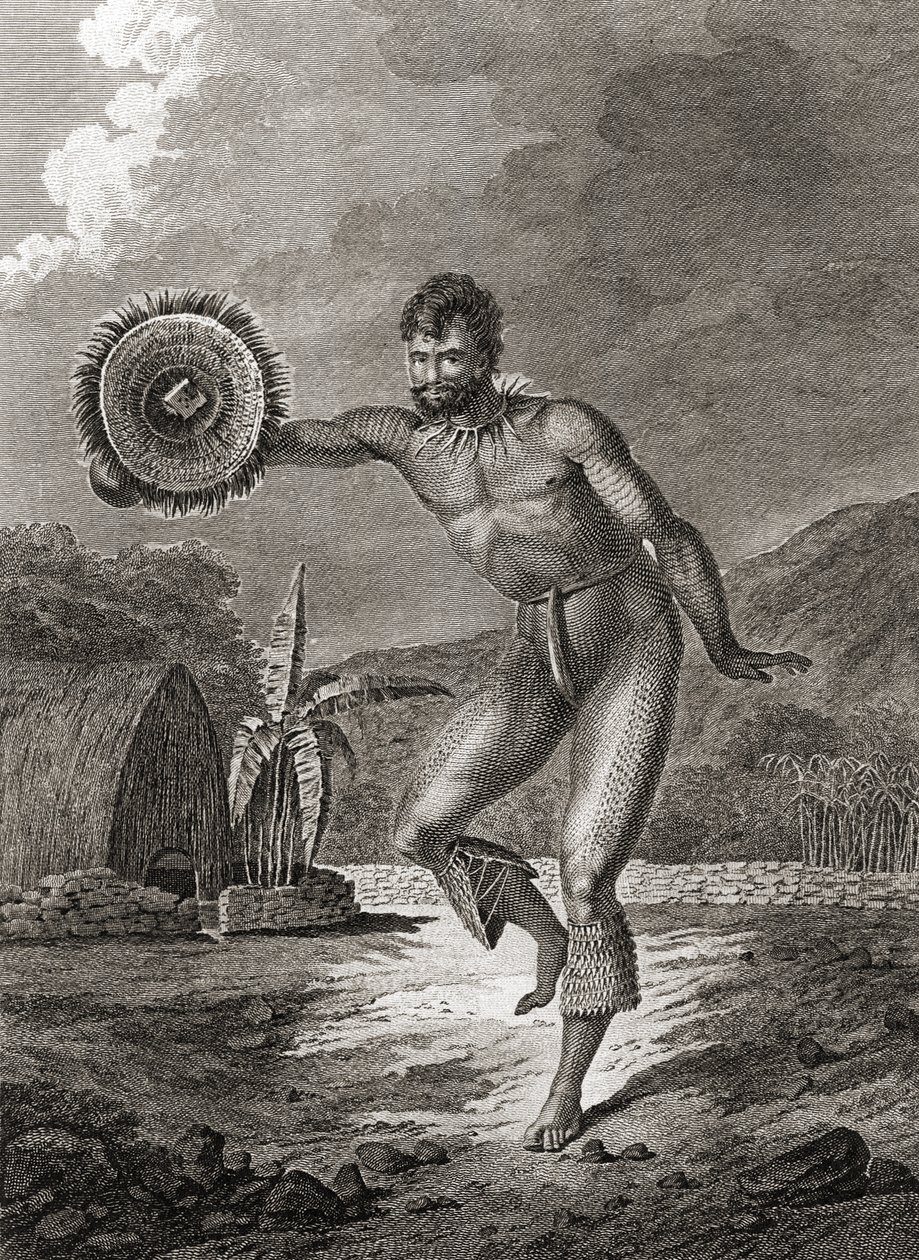 Una ballerina tatuata in costume tradizionale, Hawaii, 1778 da John Webber