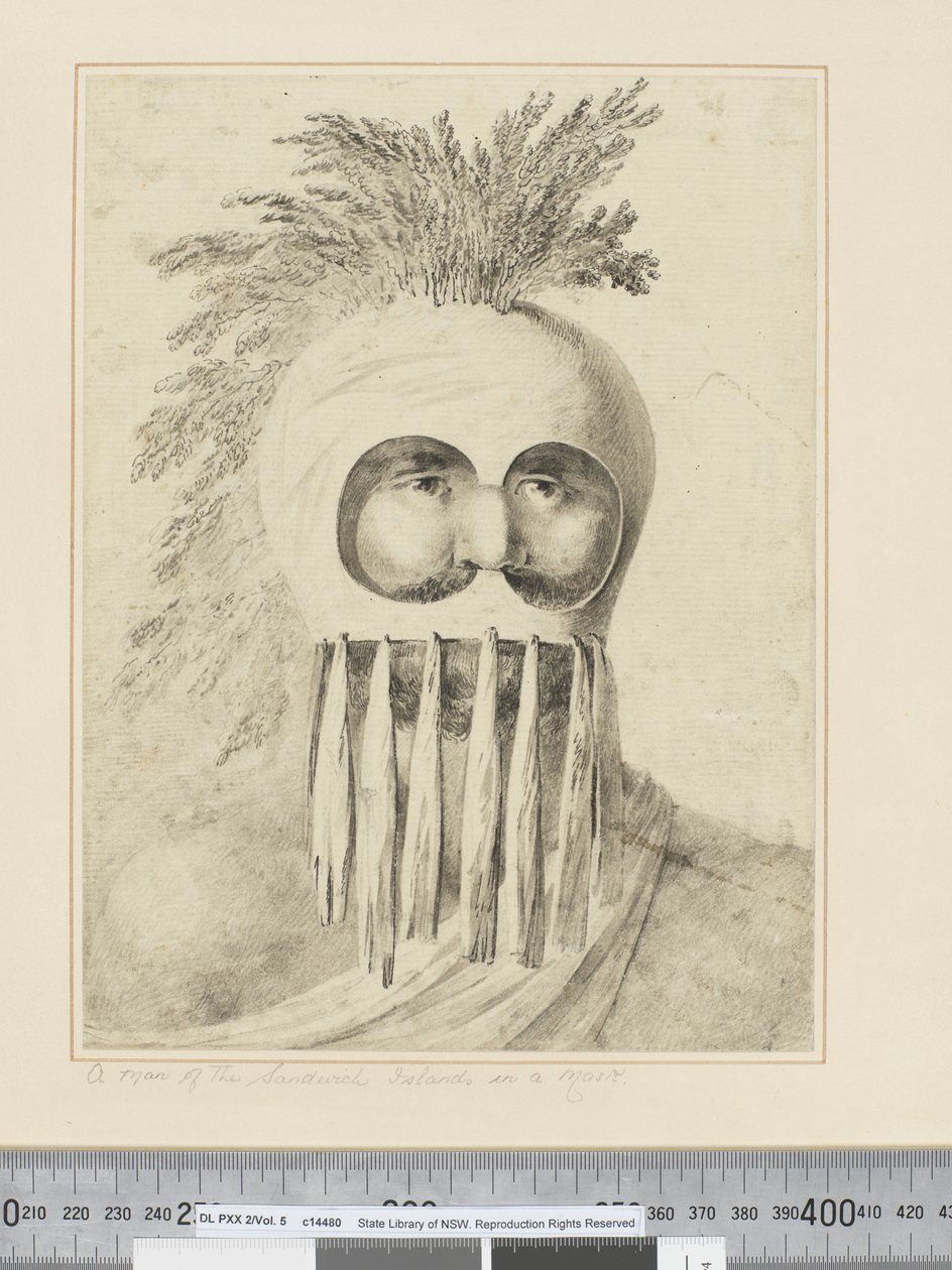 Un uomo delle Isole Sandwich con una maschera da John Webber