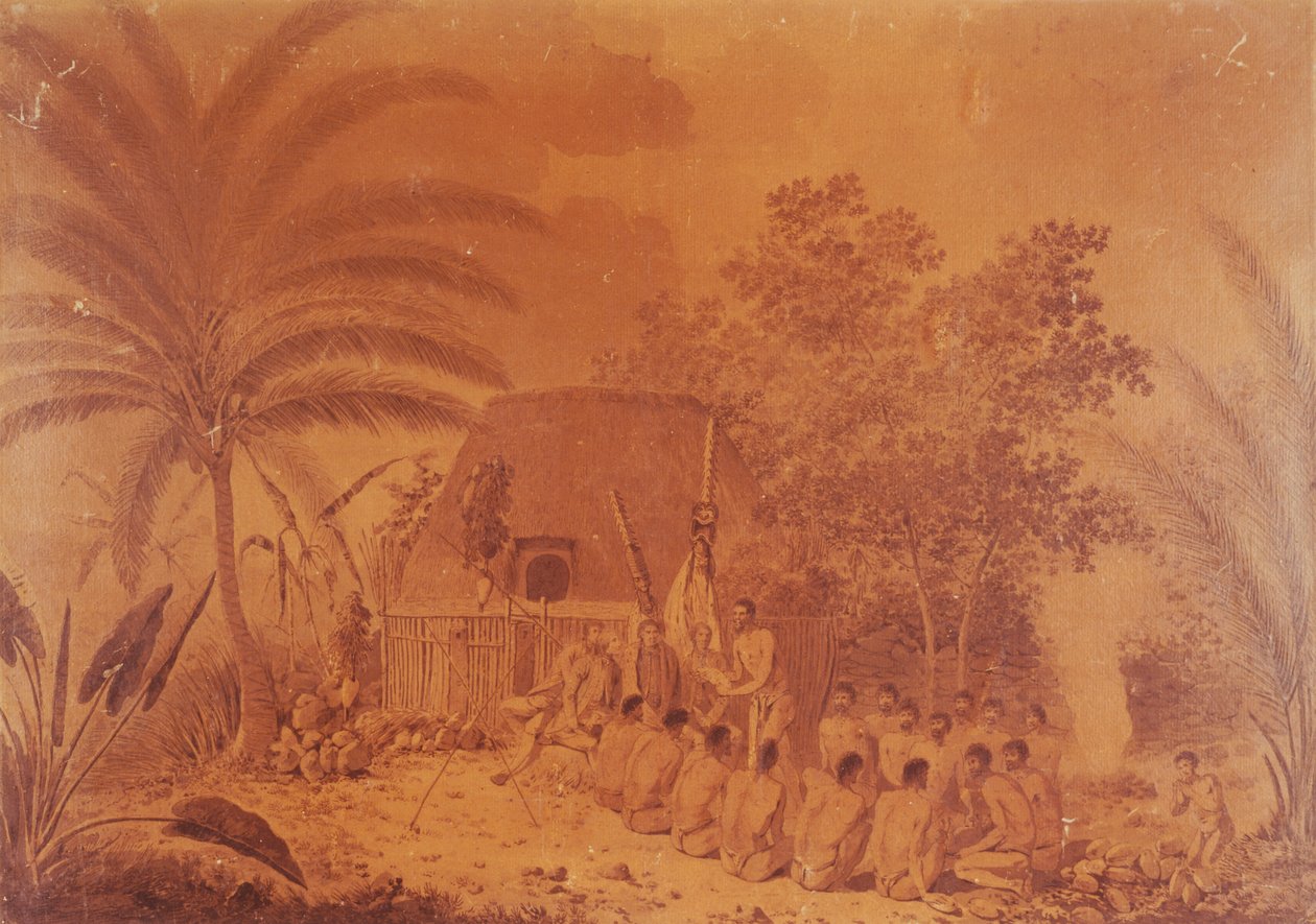 Offerte al Capitano James Cook, incisione di John Webber, Polinesia XVIII secolo da John Webber