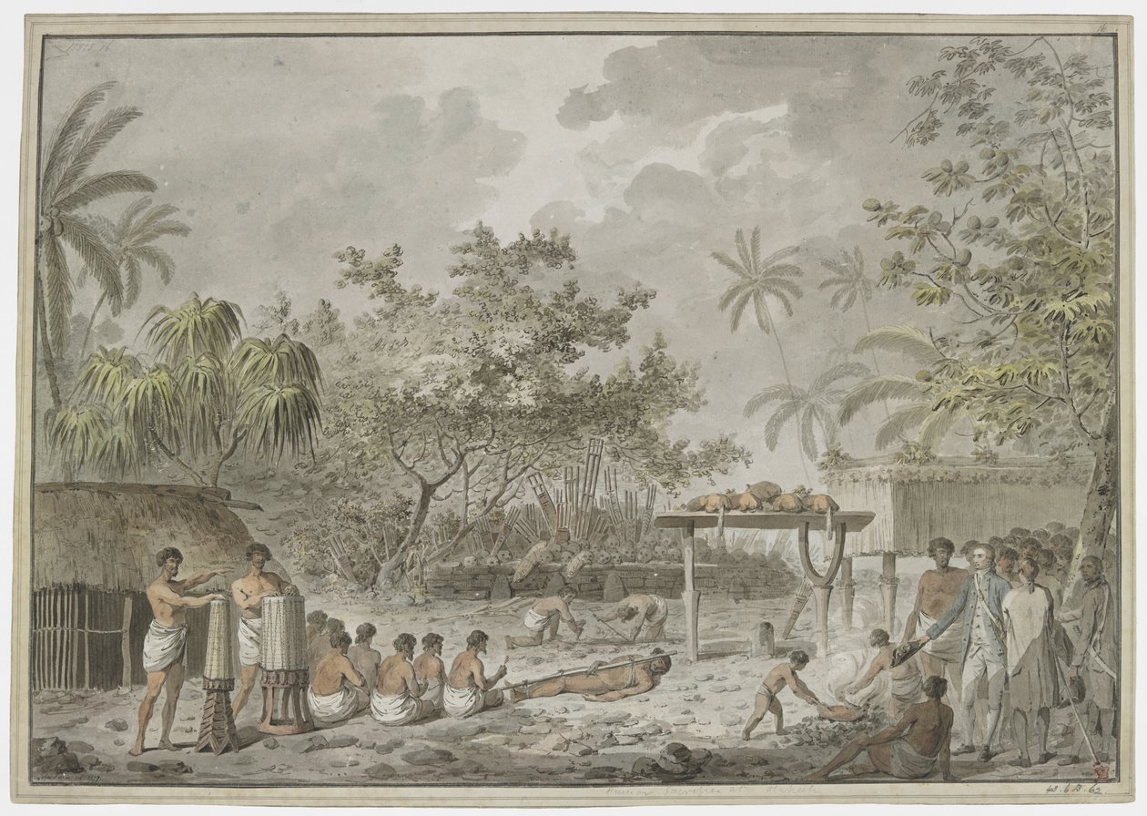 Sacrificio umano al grande morai ad Attahouroo, Tahiti, osservato dal Capitano Cook il 1 settembre 1777 da John Webber