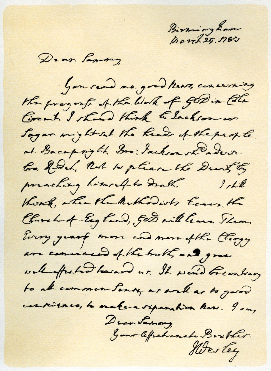 Lettera di John Wesley a Samuel Bradburn, 25 marzo 1783 da John Wesley