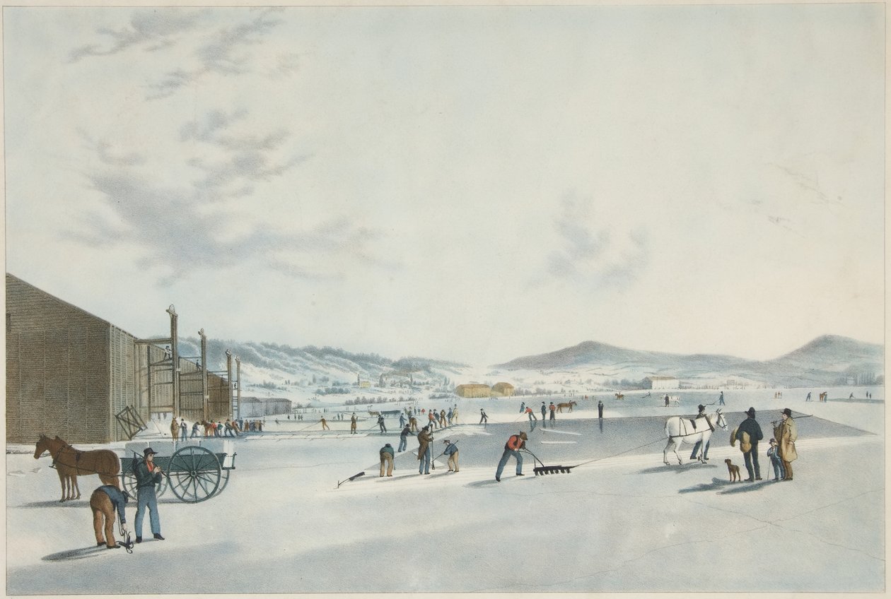 Rockland Lake - Taglio del ghiaccio. Vista da nord-est, pub. 1849 da John William Hill