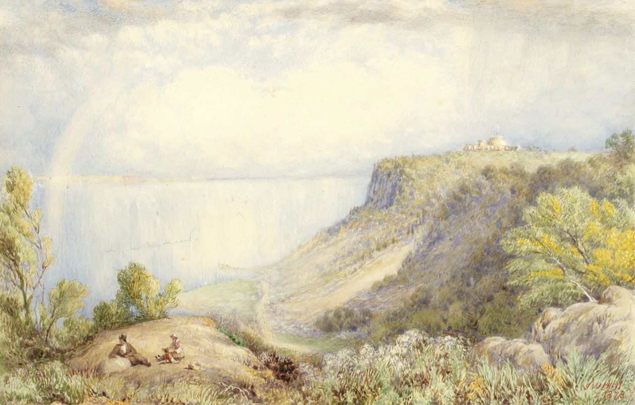 Vista del fiume Hudson dalle Palisades, New York, con arcobaleno da John William Hill