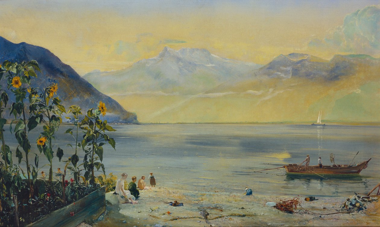 Lago Lemano con i Dents du Midi in lontananza, 1863 da John William Inchbold