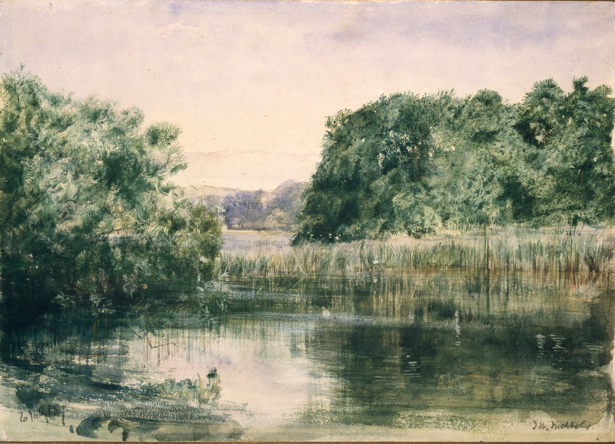 Veduta di un lago con alberi, 1857 da John William Inchbold