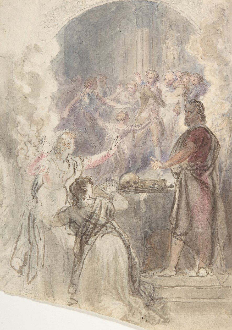 Scena da Lo specchio di mia zia Margaret, storia di Keepsake di Sir Walter Scott, ca. 1828 da John William Wright
