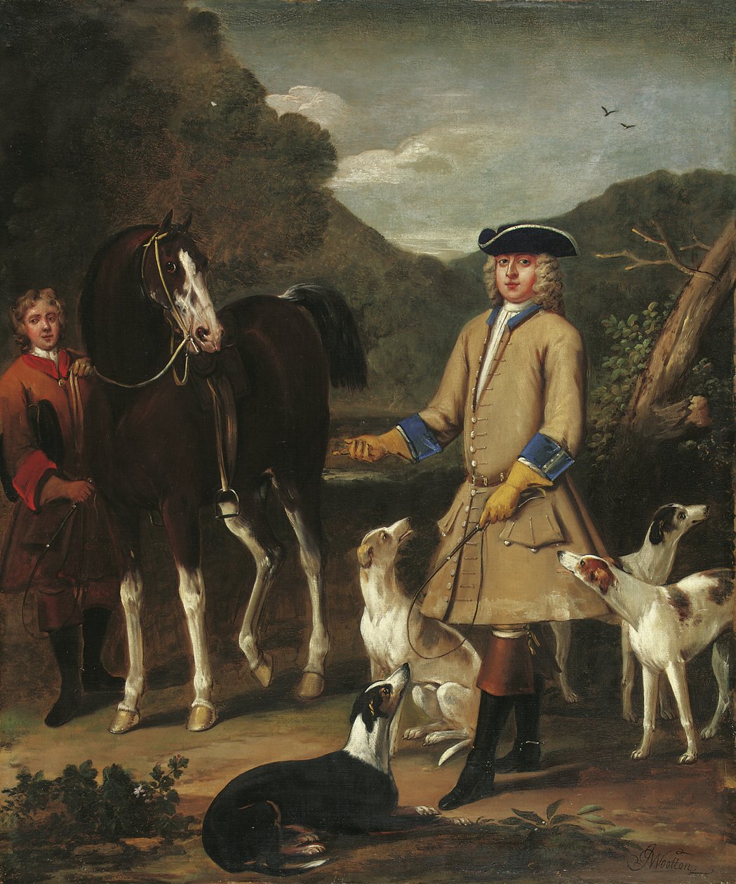 Edward, Lord Seymour, con il suo cavallo, il suo stalliere e i suoi cani, in un paesaggio da John Wootton