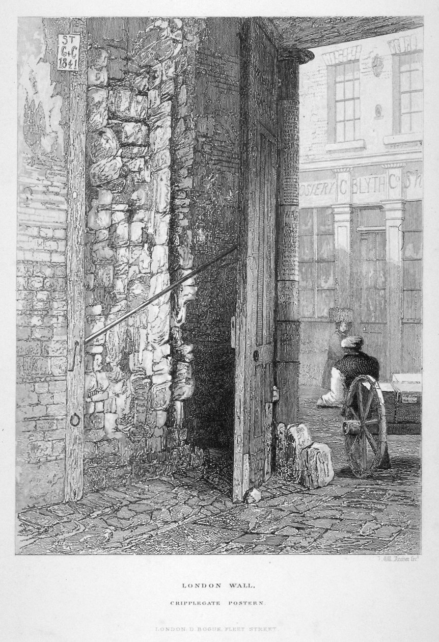 Cripplegate Postern, nel cimitero di St Giles senza Cripplegate, London Wall, Londra, 1851 da John Wykeham Archer