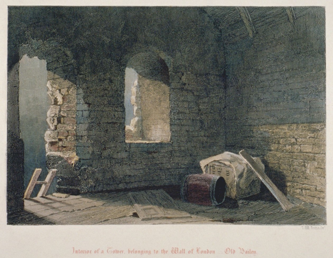 Vista interna di una torre appartenente alla London Wall a Old Bailey, City of London da John Wykeham Archer
