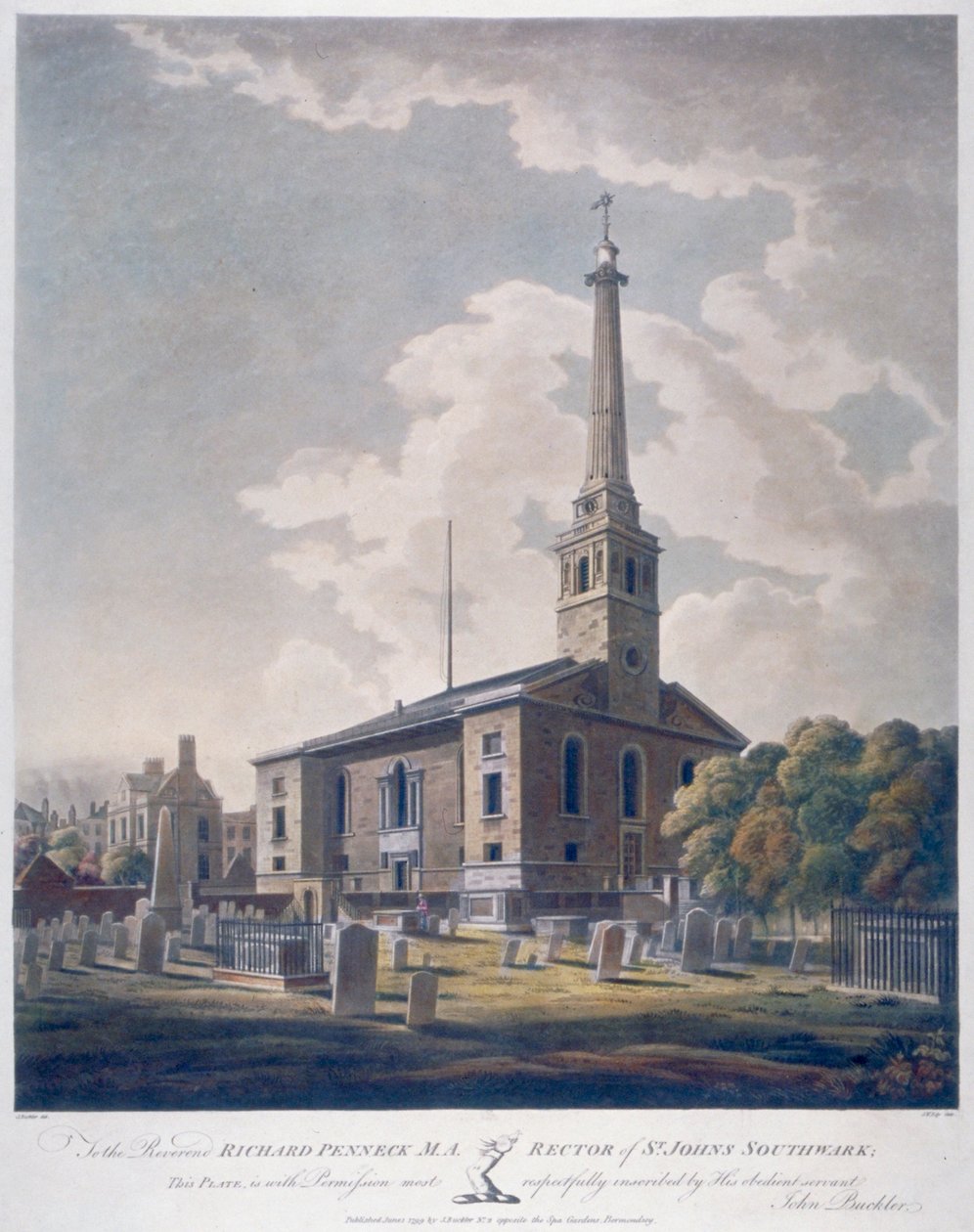 Vista della Chiesa di San Giovanni Horsleydown, Bermondsey, Londra, 1799 da John william Edy