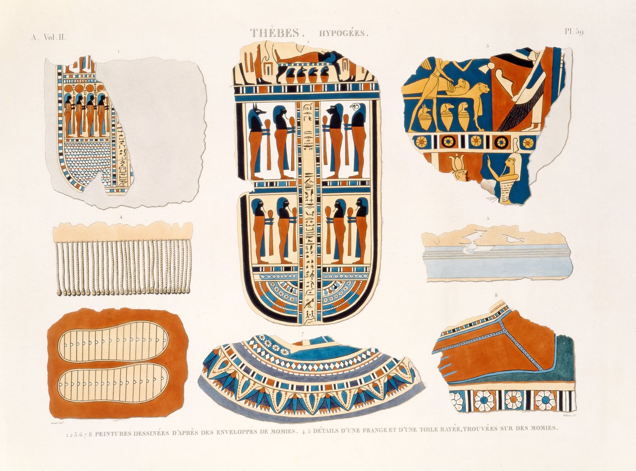 Illustrazioni di dettagli decorativi dalle bende delle mummie, (dettaglio) da Jomard