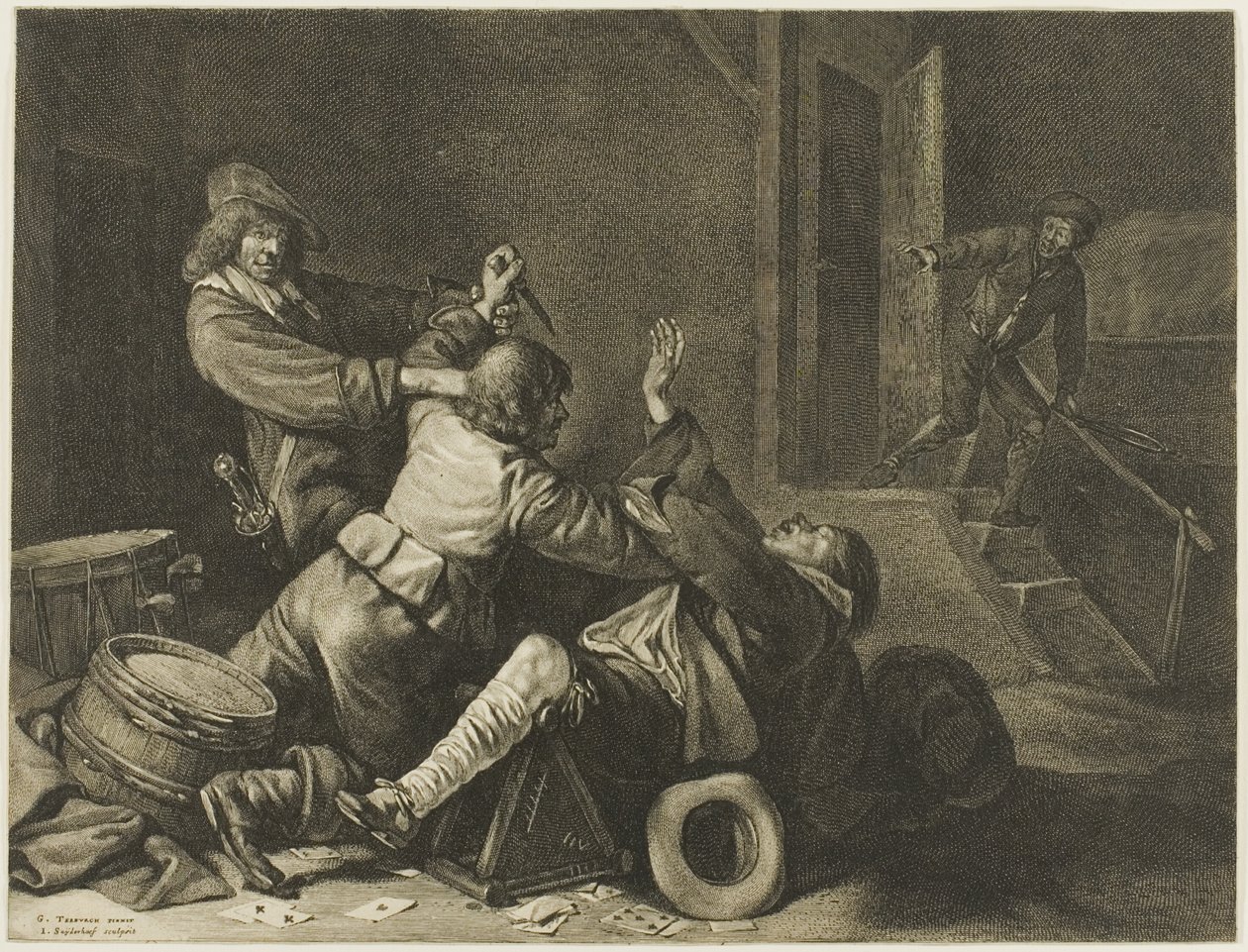 Tre uomini in lotta in un interno da Jonas Suyderhoef