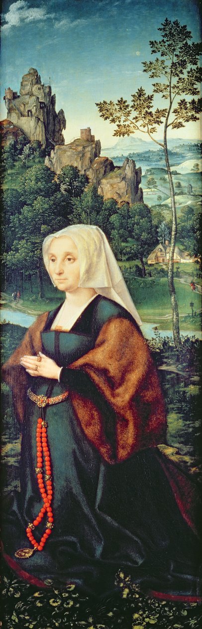 Moglie di un donatore inginocchiata vicino a un fiume (coppia di 155176) da Joos van Cleve