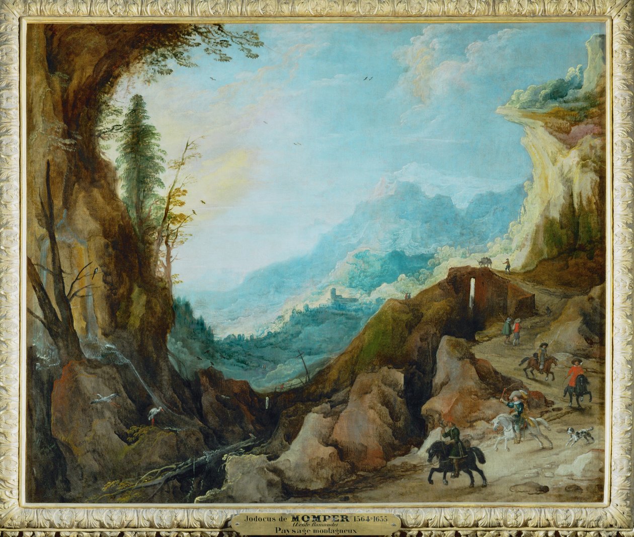 Un paesaggio montuoso con un ponte e quattro cavalieri ... da Joos de (follower of) Momper