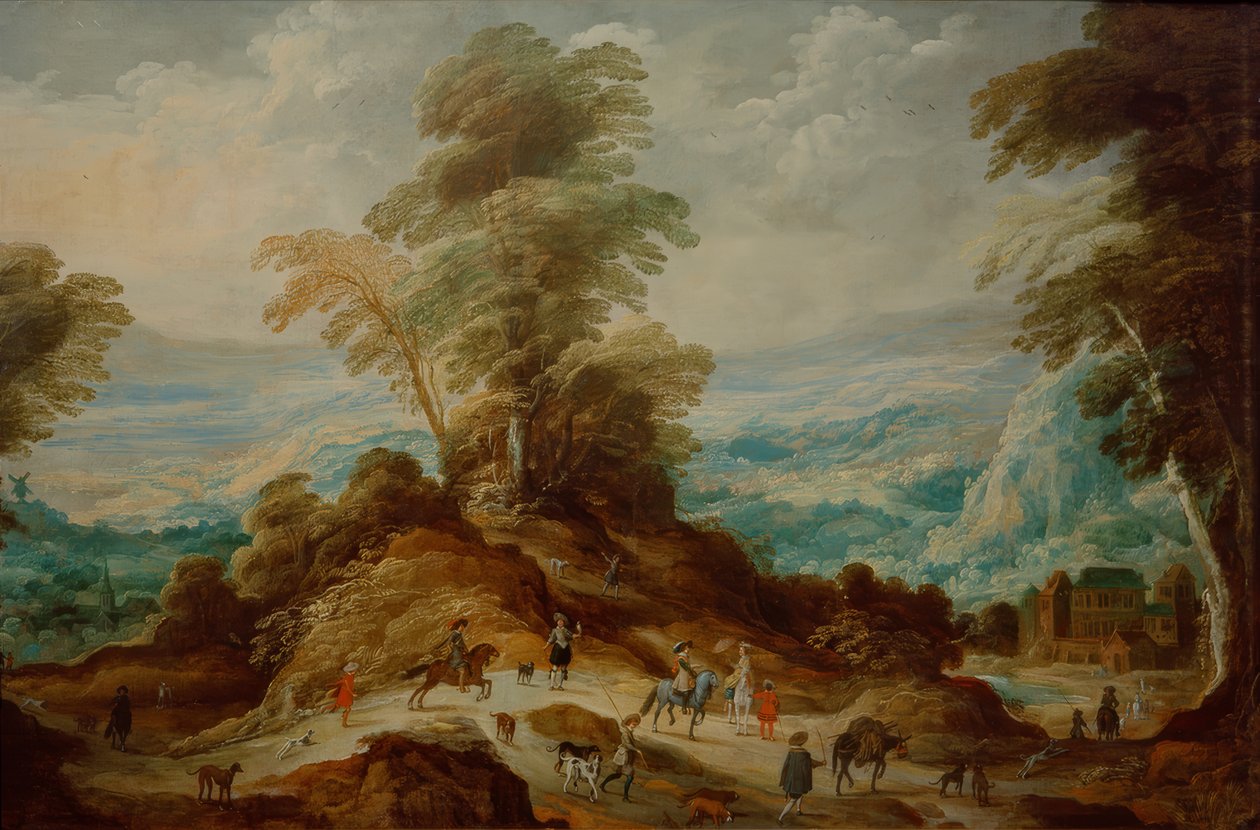 Paesaggio montano con gruppo di caccia da Joos de Momper