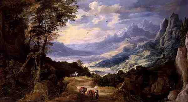 Paesaggio con viaggiatori da Joos or Josse de The Younger Momper