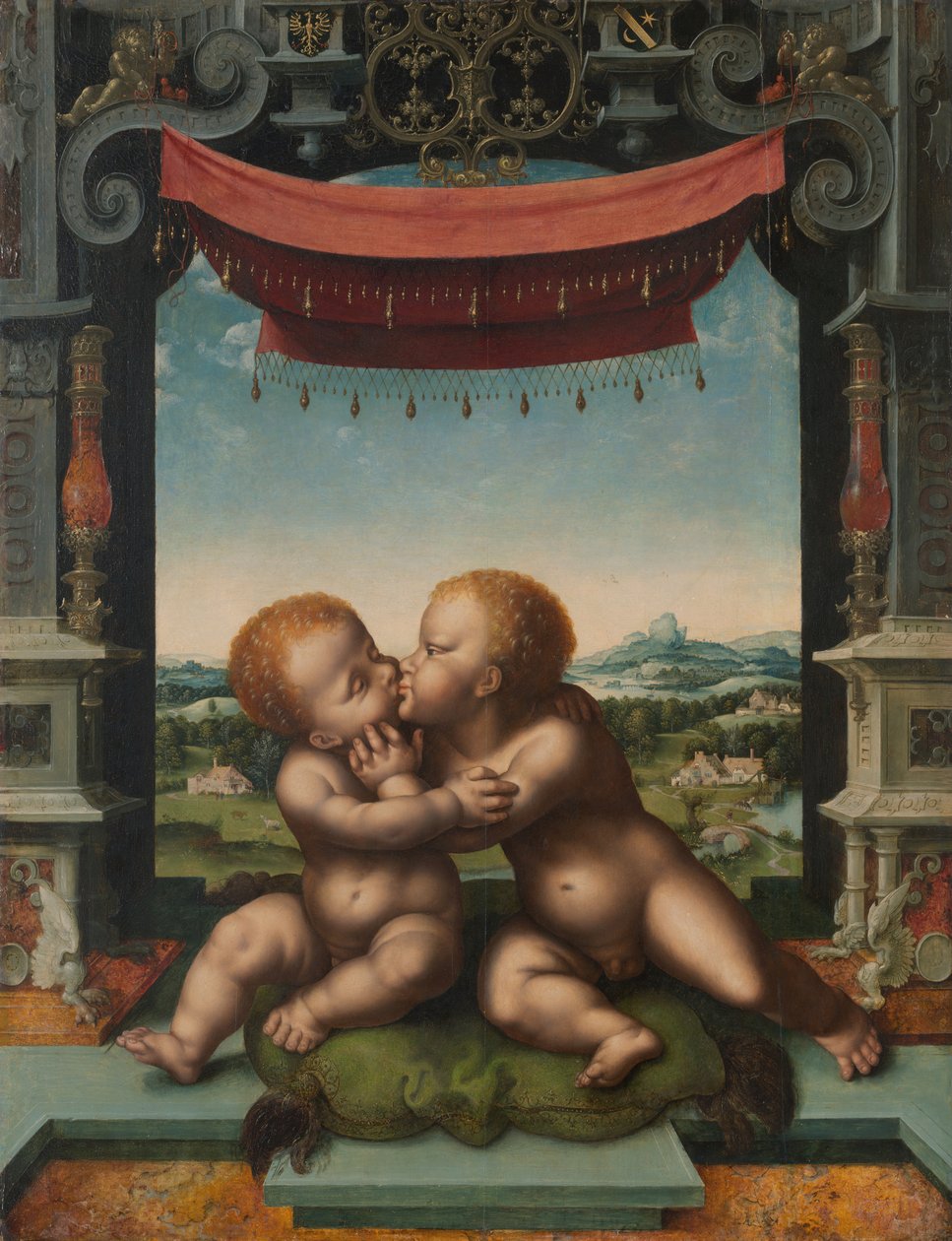 Gli infanti Cristo e San Giovanni Battista che si abbracciano, 1520-25 da Joos van Cleve