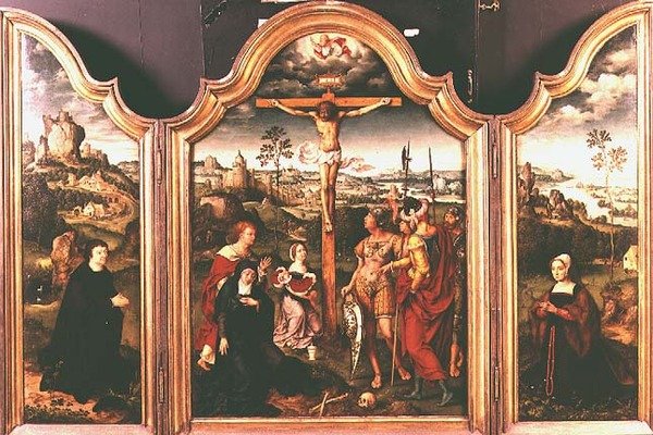 Trittico: Crocifissione fiancheggiata da donatori inginocchiati da Joos van Cleve