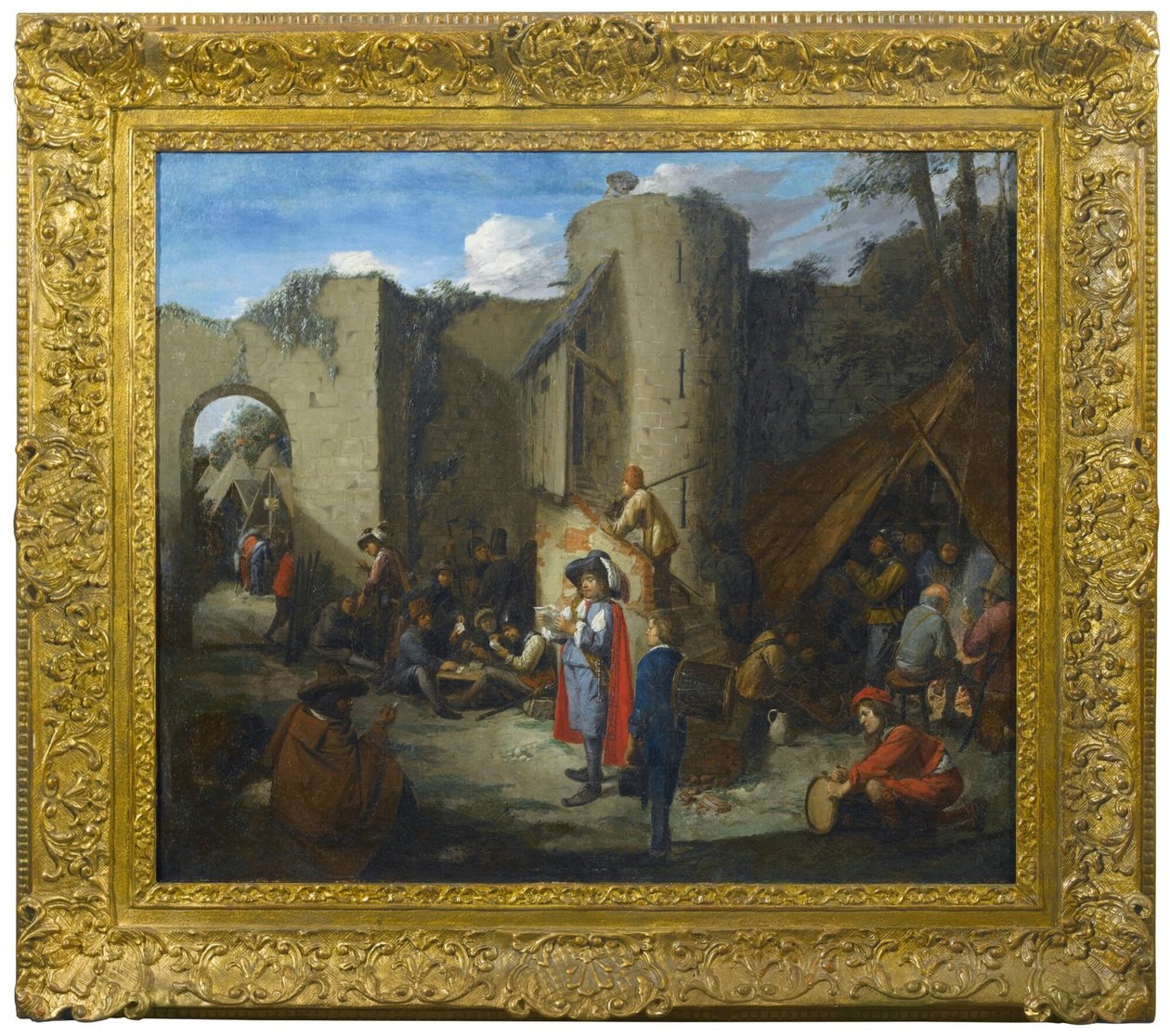 Un ufficiale che legge una lettera in un accampamento militare accanto alle mura di un castello da Joos van Craesbeeck