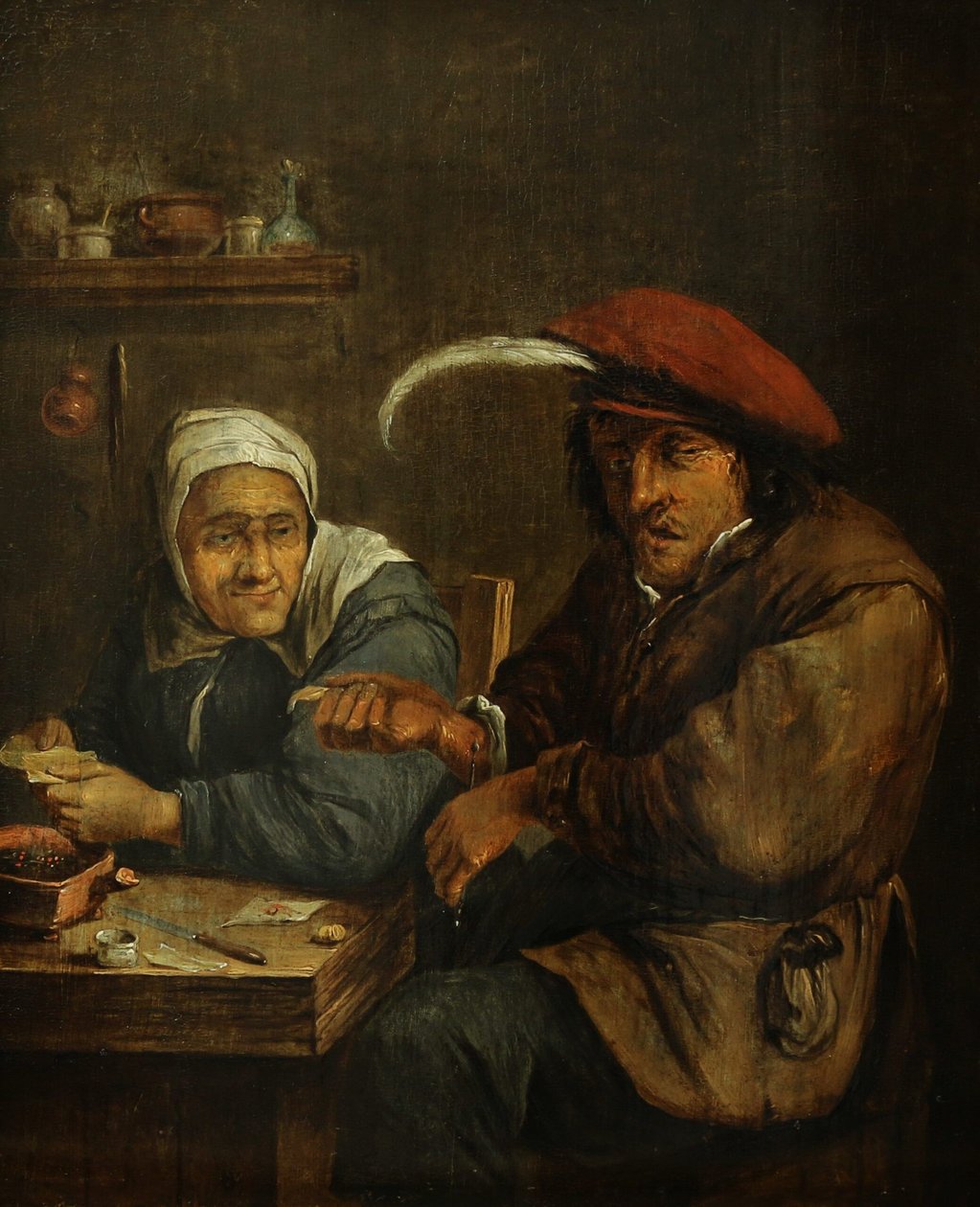 Interno con una donna anziana e un uomo che fa scorrere il sangue (Allegoria del senso del tatto) da Joos van Craesbeeck