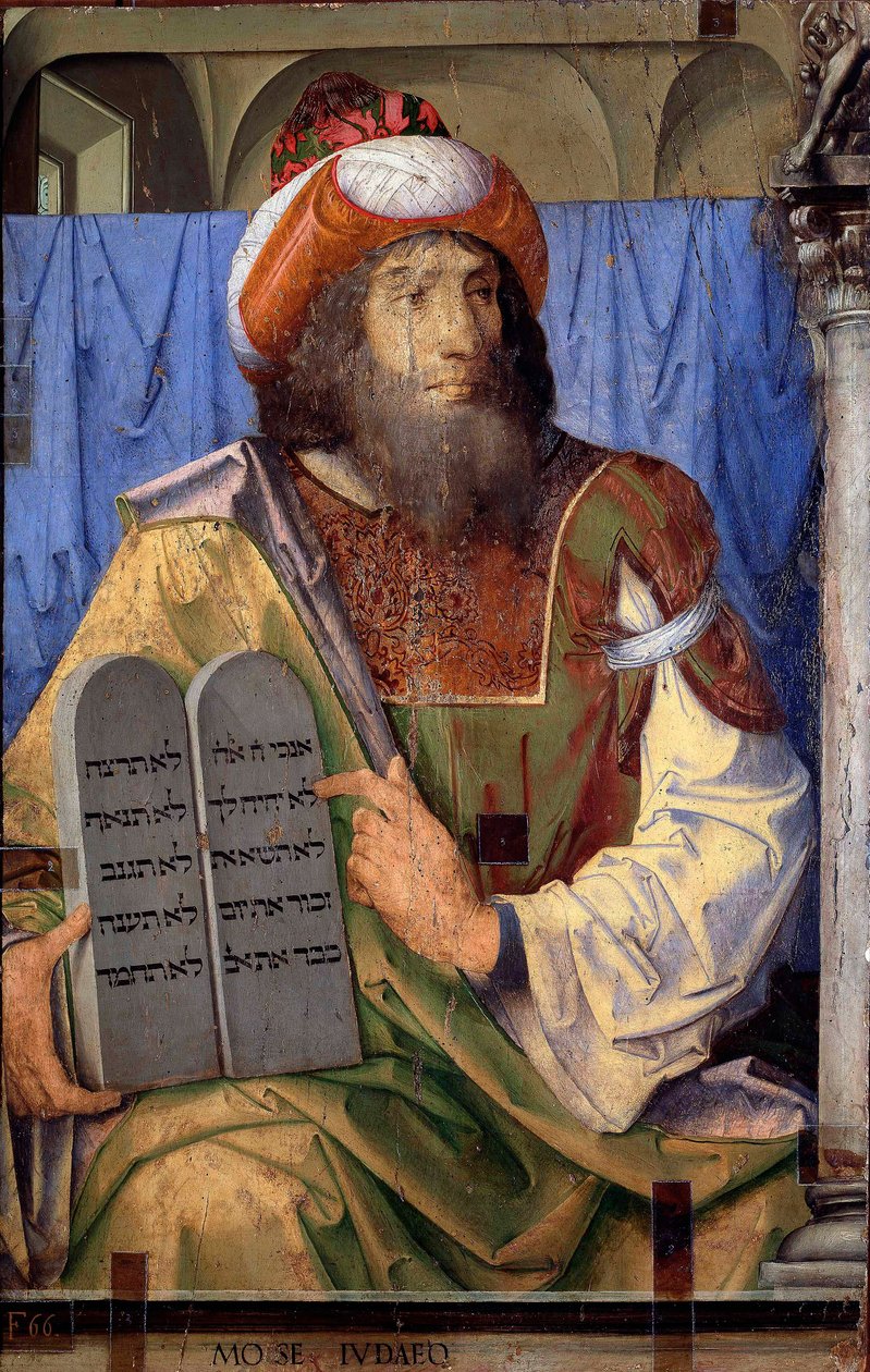 Ritratti di uomini illustri: Mosè e le tavole della legge da Joos van Gent (fl.1460 75)