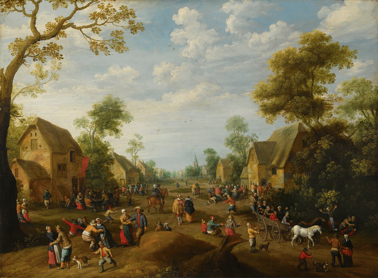 Una kermesse paesana con numerosi contadini in festa da Joost Cornelisz Droochsloot