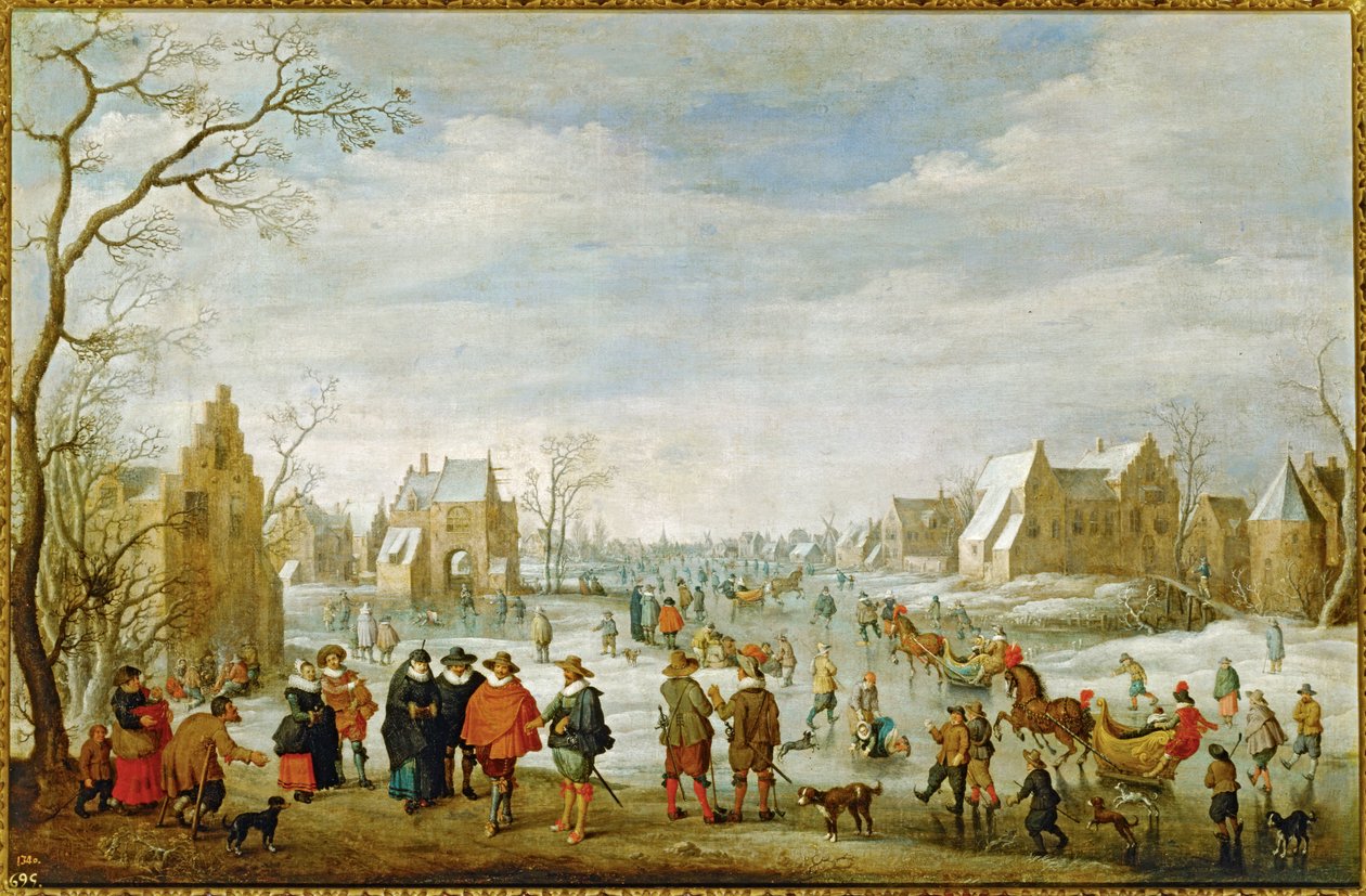 Paesaggio invernale con pattinatori... (pittura su tela) da Joost Cornelisz Droochsloot