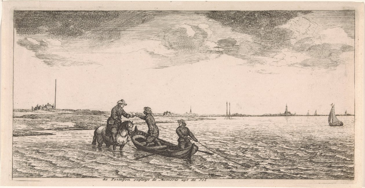 Ricevimento della posta da parte di un postino a cavallo da Joost van Geel