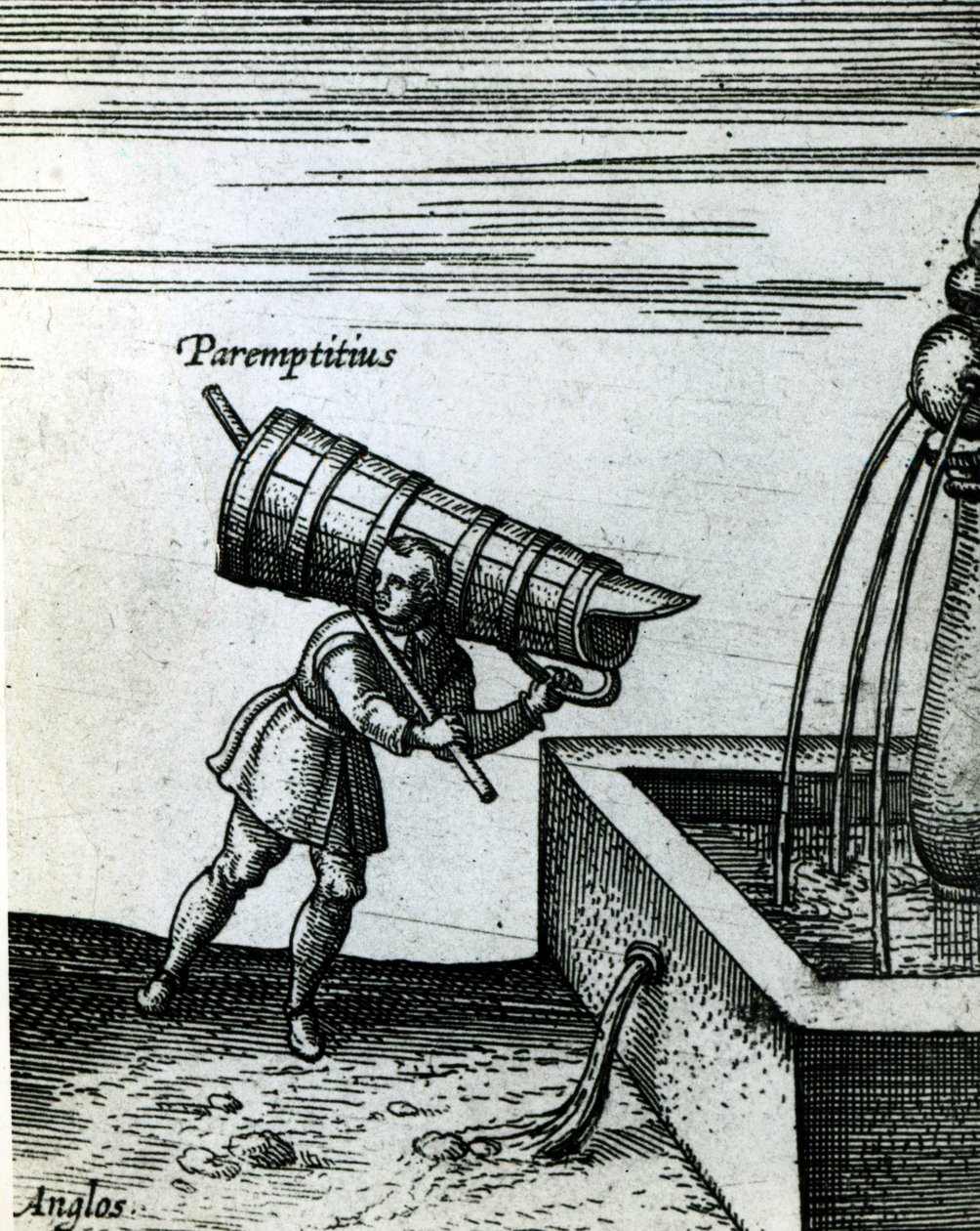 Un apprendista che prende acqua da una fontana (dettaglio) da Joris Hoefnagel