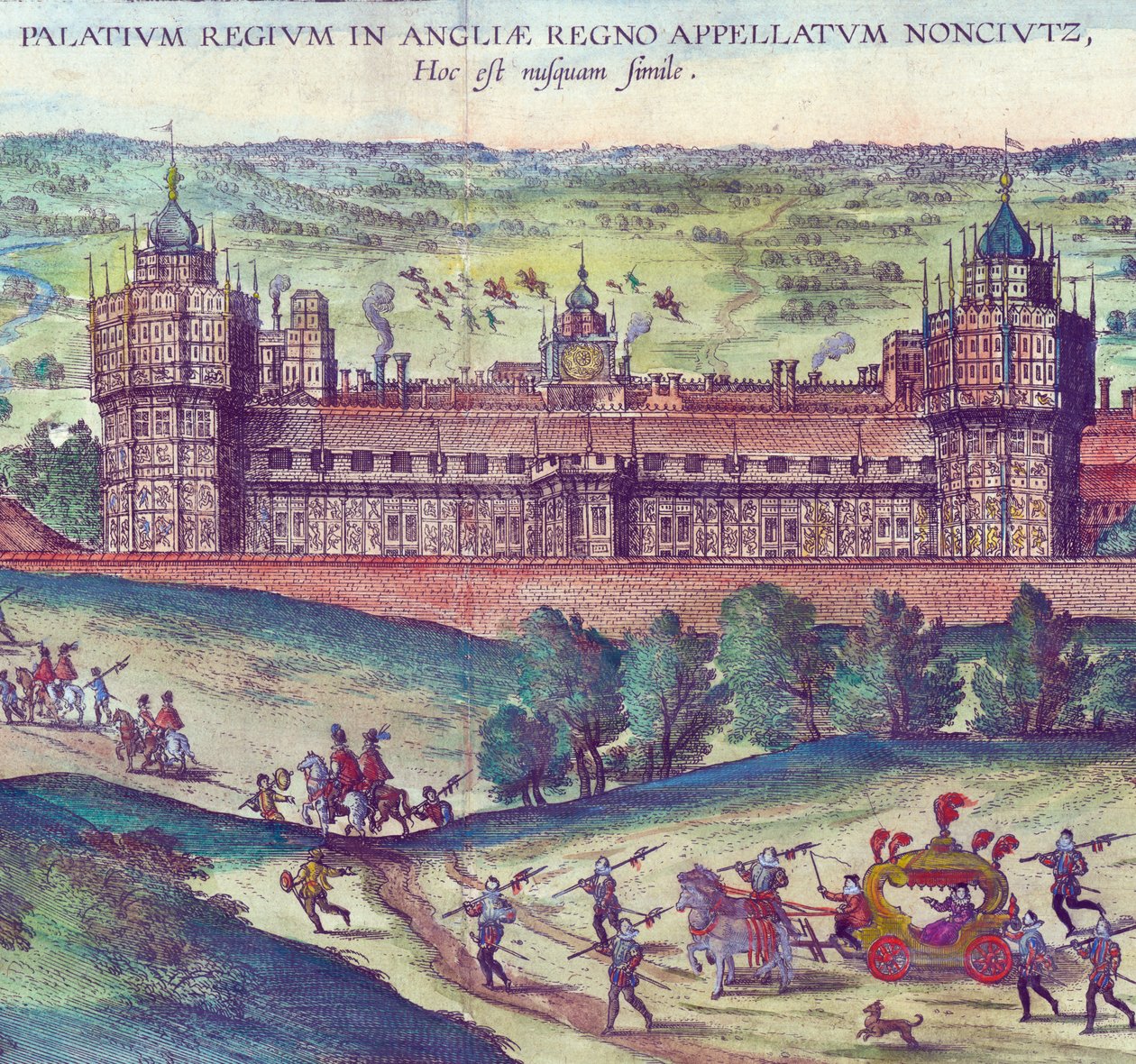 Arrivo della Regina Elisabetta I al Palazzo di Nonsuch, 1598 (dettaglio) da Joris Hoefnagel