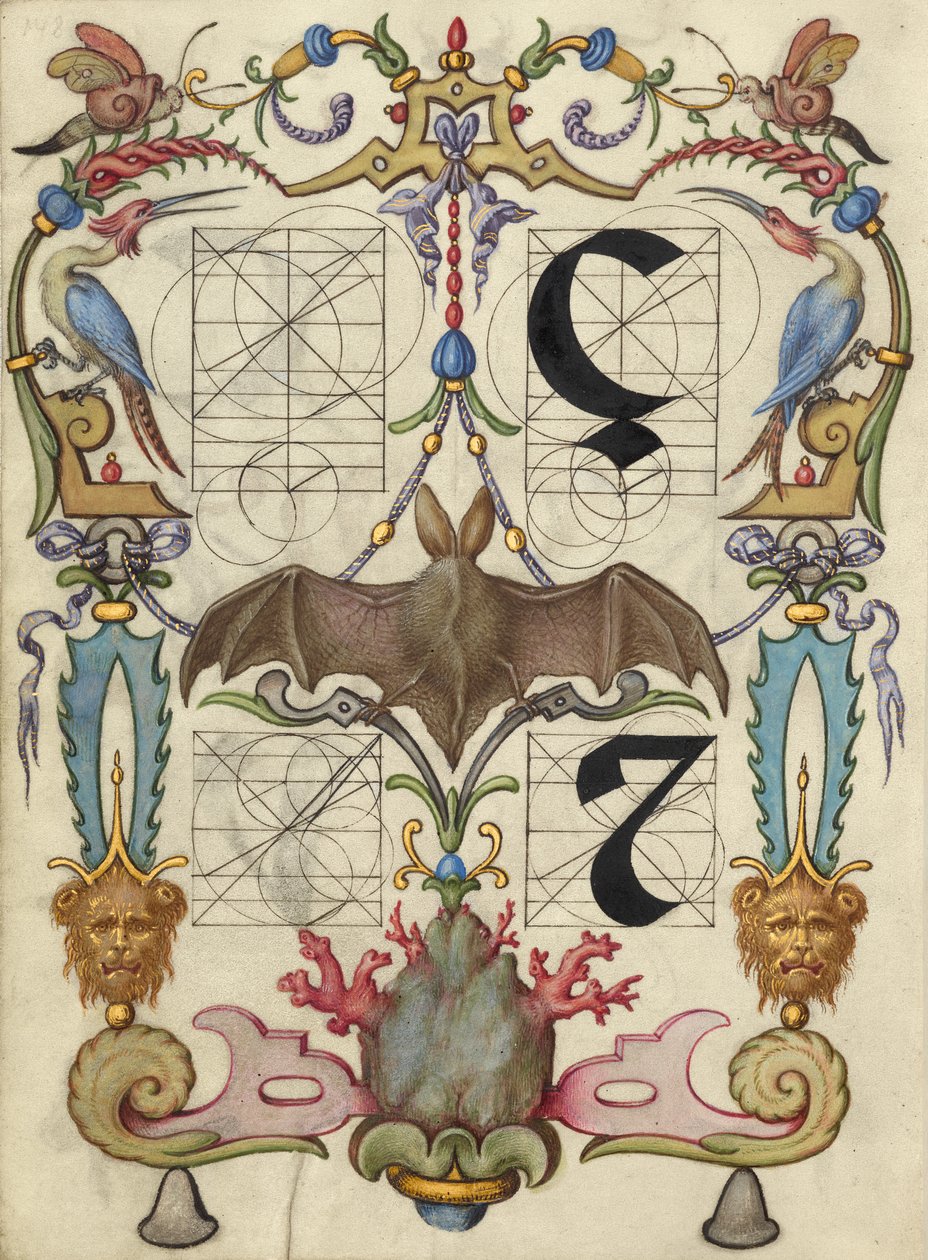 Guida alla costruzione delle lettere ç e tironian et da Joris Hoefnagel