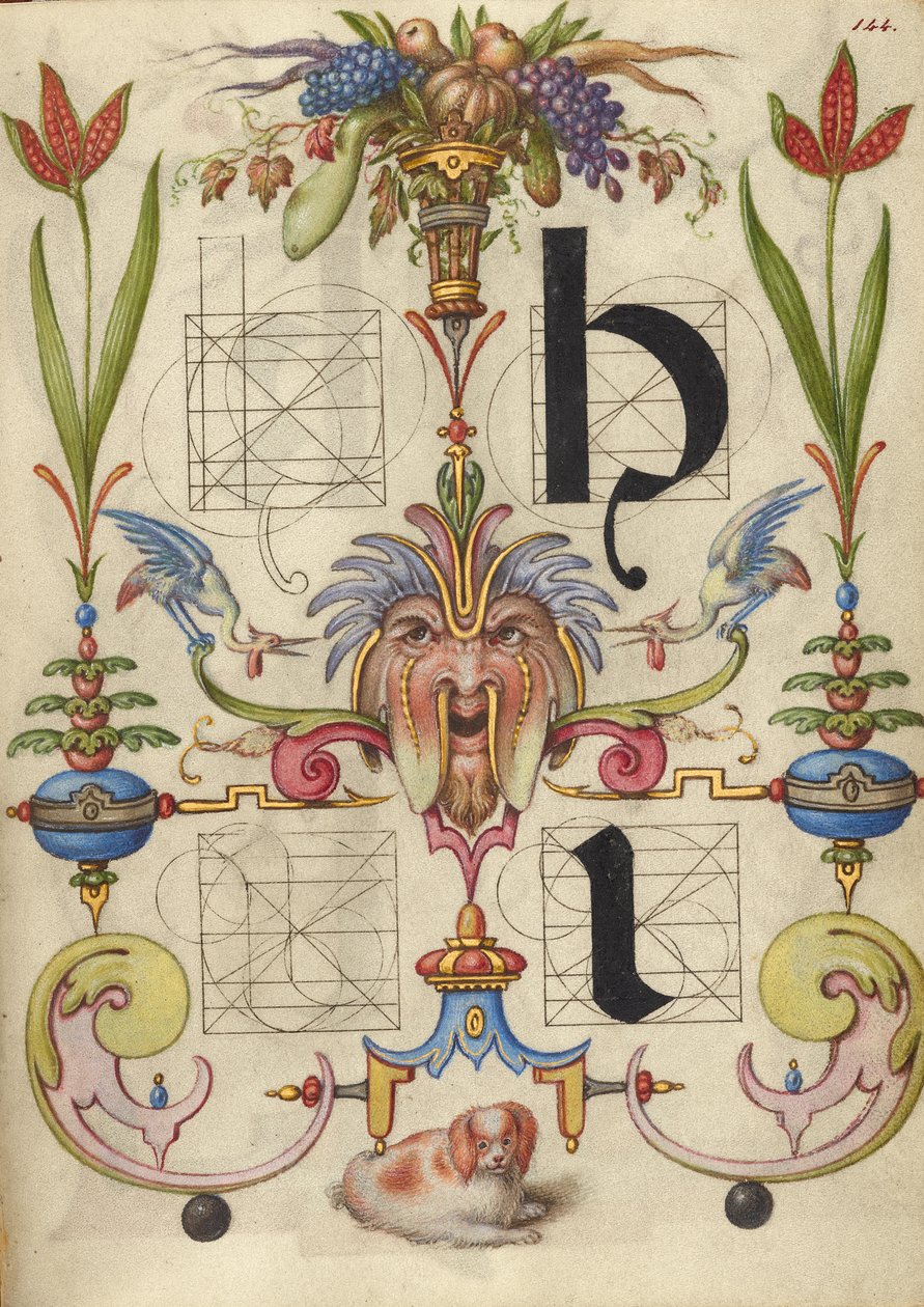 Guida alla costruzione delle lettere h e i da Joris Hoefnagel
