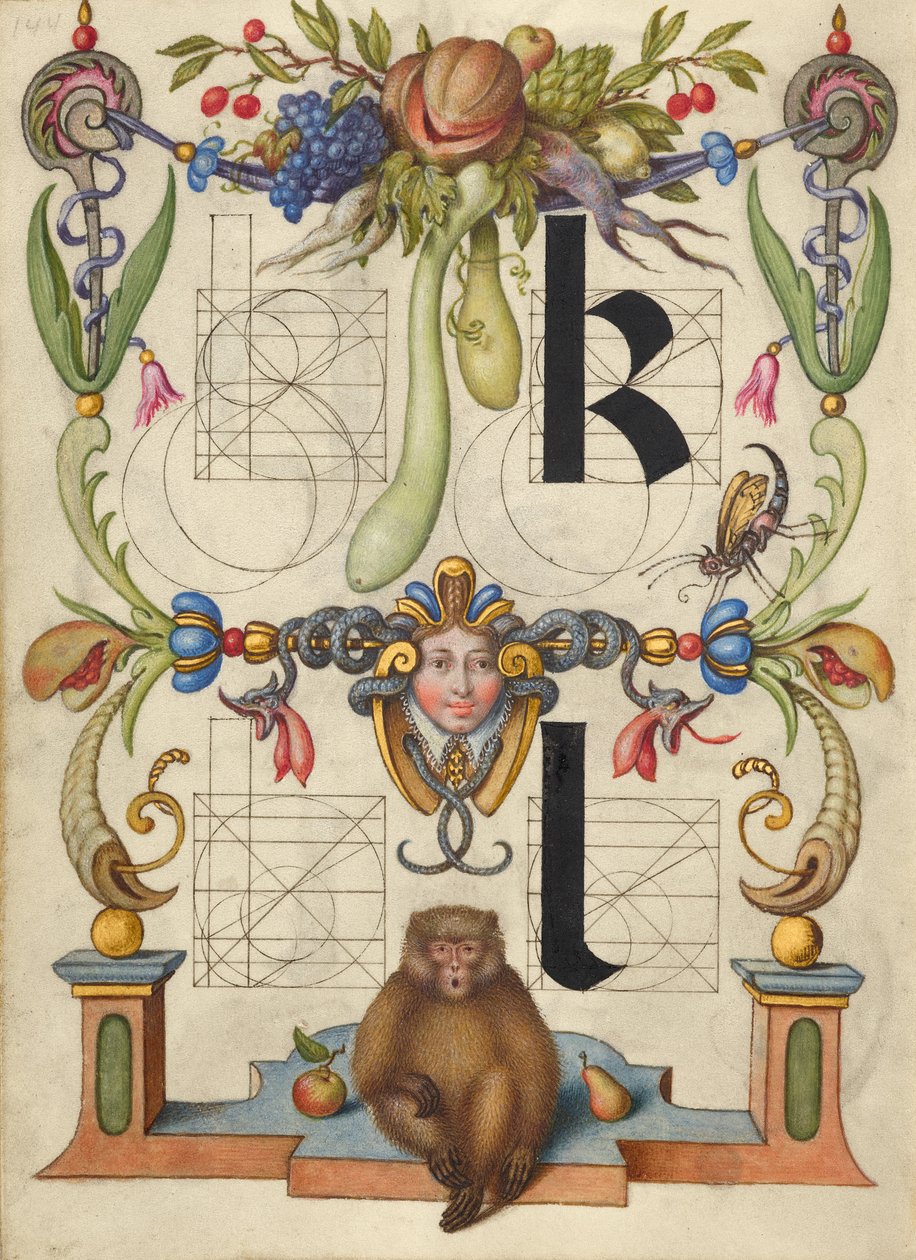 Anleitung zum Konstruieren der Buchstaben k und l da Joris Hoefnagel