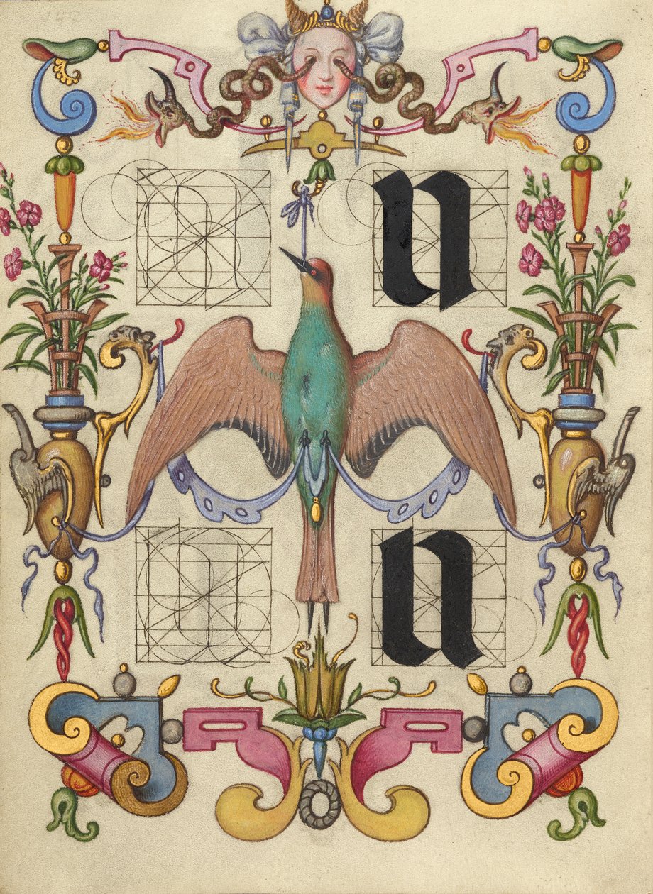 Anleitung zum Konstruieren der Buchstaben u und v da Joris Hoefnagel